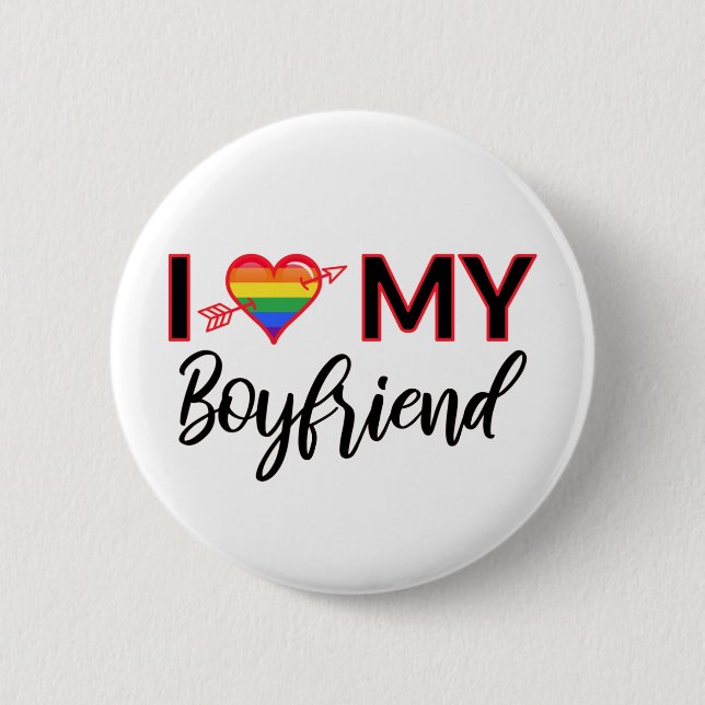 Badge Rond 5 Cm Je Coeur Mon Petit-Ami Gay Valentines Fierté LGBTQ (Devant)