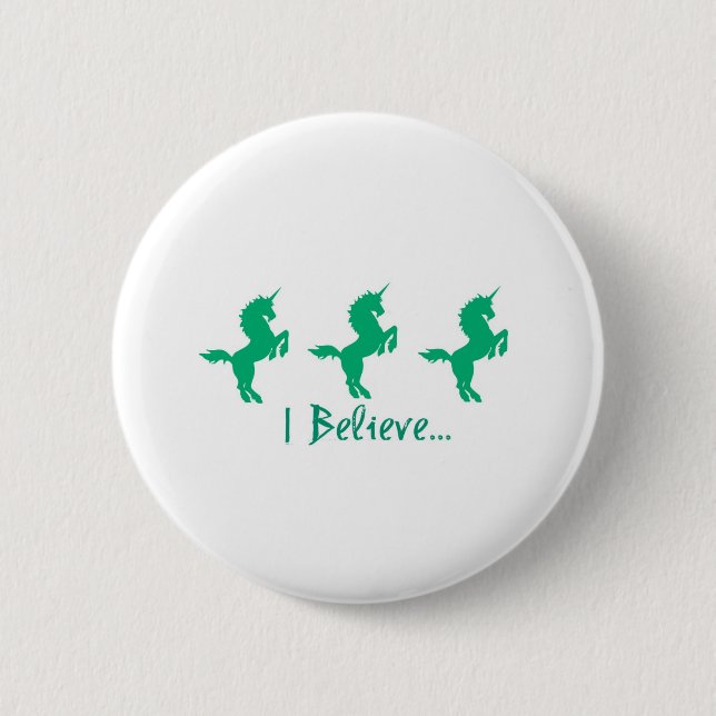 Badge Rond 5 Cm Je crois la conception verte de licorne (Devant)