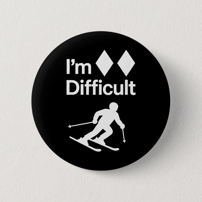 Badge Rond 5 Cm Je Double Diamant Noir Double Difficulté Ski Snowb (Devant)