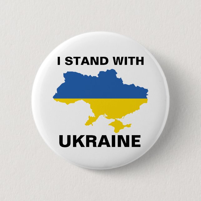 Badge Rond 5 Cm Je me tiens à l'Ukraine drapeau ukrainien et bouto (Devant)