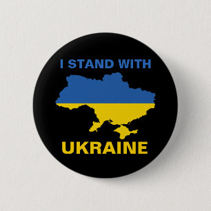 Badge Rond 5 Cm Je me tiens avec l'Ukraine drapeau et carte ukrain