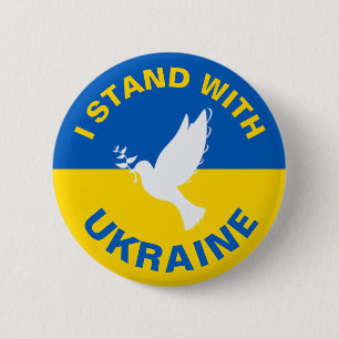 Badge Rond 5 Cm Je me tiens avec l'Ukraine Pavillon ukrainien Dove