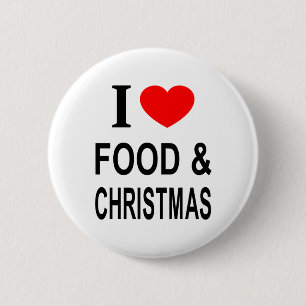 Badge Rond 5 Cm Je ❤️ NOURRITURE & NOËL J'AIME LA NOURRITURE & NOË