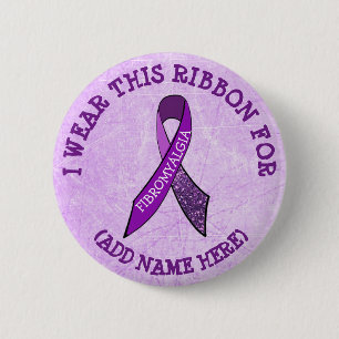 Badge Rond 5 Cm Je porte ce ruban pour Fibromyalgie personnalisée