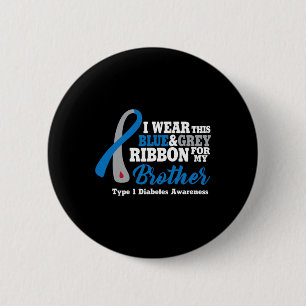 Badge Rond 5 Cm Je Porte Du Bleu Et Du Gris Pour Mon Frère Diabète