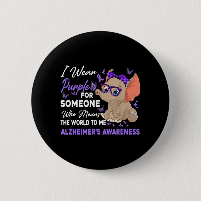 Badge Rond 5 Cm Je Porte Du Ruban Purple Elephant mignon Alzheimer (Devant)