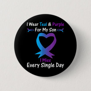 Badge Rond 5 Cm Je porte du sarcelle et du violet pour mon fils, j