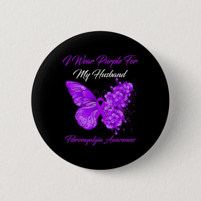 Badge Rond 5 Cm Je Porte Du Violet Pour Mon Mari Fibromyalgie Guer (Devant)