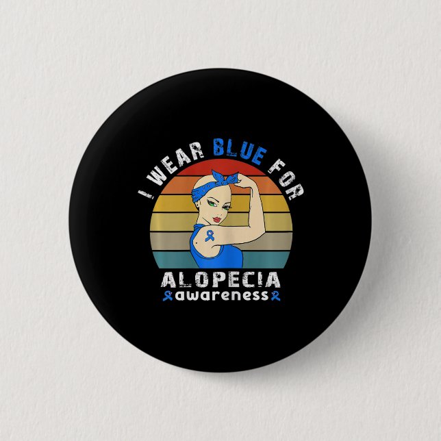 Badge Rond 5 Cm Je porte le bleu pour la sensibilisation à l'alopé (Devant)