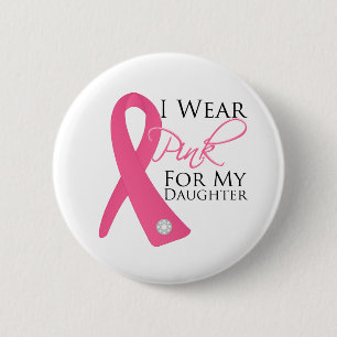 Badge Rond 5 Cm Je porte le cancer du sein rose de fille