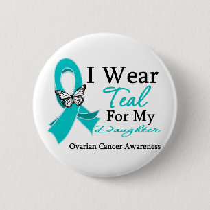 Badge Rond 5 Cm Je porte le Cancer ovarien de fille turquoise de