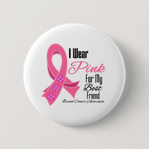 Badge Rond 5 Cm Je porte le meilleur ami rose de cancer du sein de