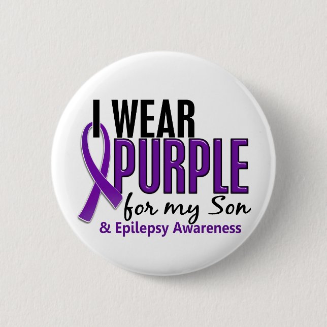 Badge Rond 5 Cm Je porte le pourpre pour ma épilepsie du fils 10 (Devant)