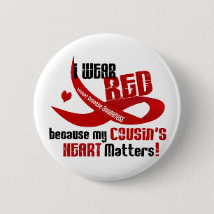 Badge Rond 5 Cm Je porte le rouge pour le coeur 33 de mon cousin