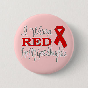 Badge Rond 5 Cm Je porte le rouge pour ma petite-fille (le ruban