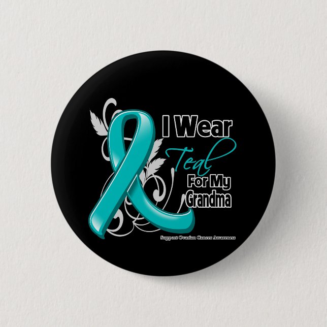 Badge Rond 5 Cm Je Porte Le Turquoise Pour Ma Grand-Mère - Cancer  (Devant)