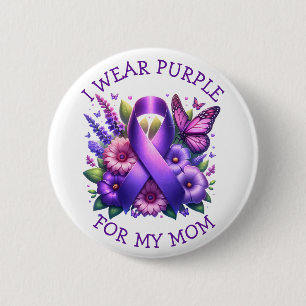 Badge Rond 5 Cm Je porte le violet pour ma maman   Cancer du pancr