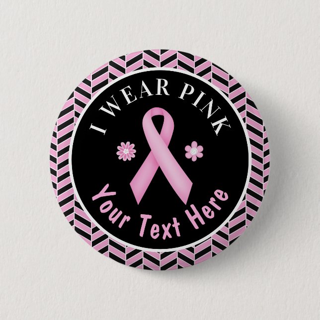 Badge Rond 5 Cm Je Porte Pink Breath Cancer Sensibilisation Herrin (Devant)