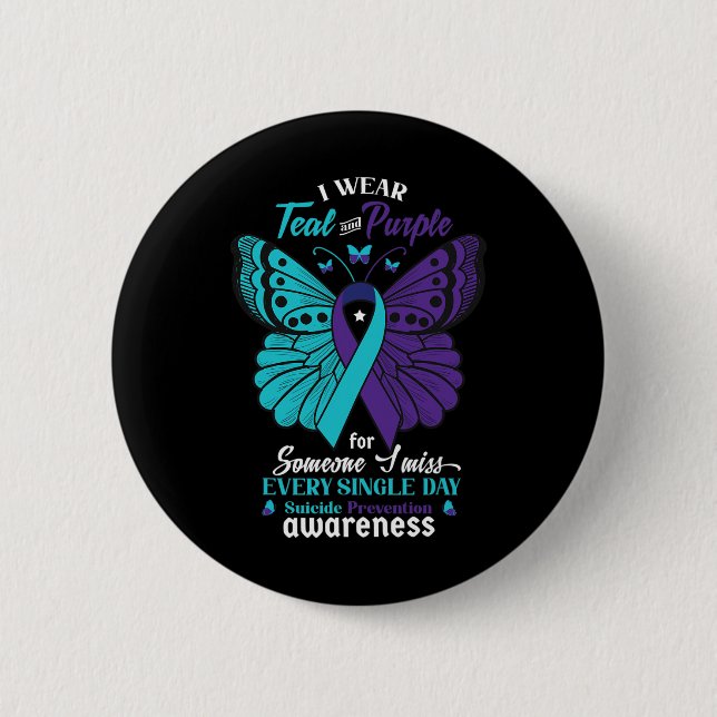 Badge Rond 5 Cm Je Porte Suicide Turquoise Et Violet Sensibilisati (Devant)