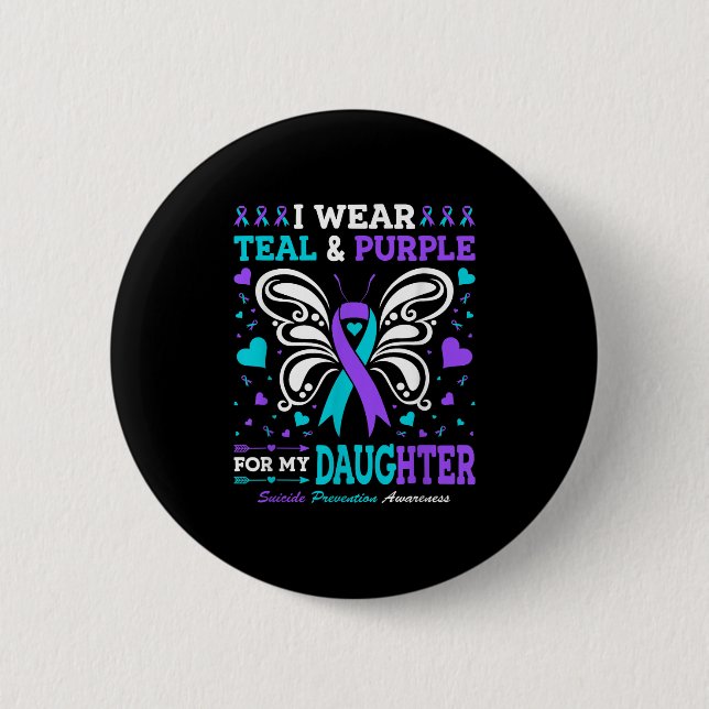 Badge Rond 5 Cm Je Porte Turquoise &amp ; Purple Pour Ma Fille (Devant)