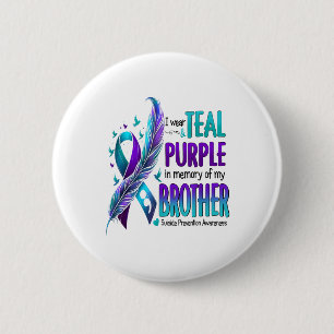 Badge Rond 5 Cm Je Porte Turquoise & Purple Pour Mon Frère Sui