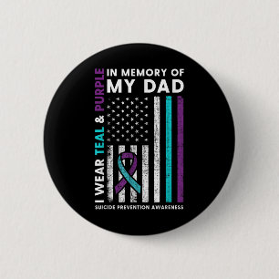 Badge Rond 5 Cm Je Porte Turquoise & ; Violet En Mémoire De Mon
