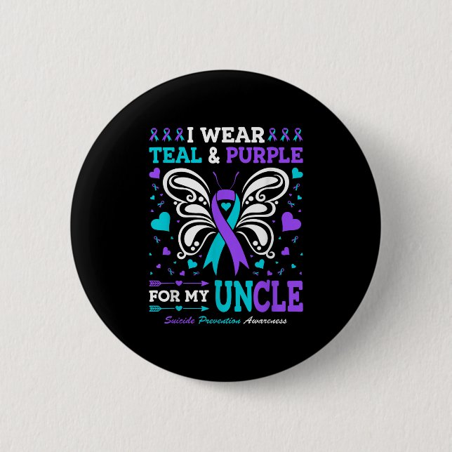 Badge Rond 5 Cm Je Porte Turquoise &amp;amp ; Violet Pour Mon Oncle (Devant)