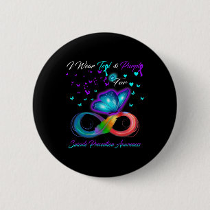 Badge Rond 5 Cm Je Porte Turquoise Et Violet Pour La Prévention Du
