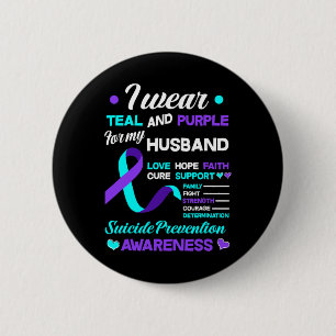 Badge Rond 5 Cm Je Porte Turquoise Et Violet Pour Mon Mari Suicide