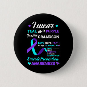 Badge Rond 5 Cm Je Porte Turquoise Et Violet Pour Mon Petit-Fils S