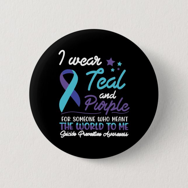 Badge Rond 5 Cm Je Porte Turquoise Et Violet Pour Quelqu'Un Qui Ve (Devant)