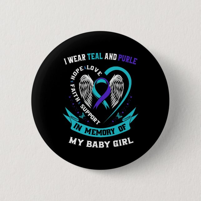 Badge Rond 5 Cm Je Porte Un Ba Turquoise Et Violet (Devant)