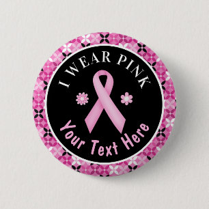 Badge Rond 5 Cm Je porte un bouton floral rose pour la sensibilisa