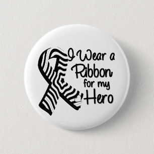 Badge Rond 5 Cm Je porte un ruban Zebra pour mon héros