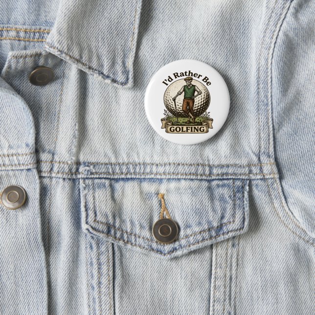 Badge Rond 5 Cm Je préférerais jouer au golf  (En situation)