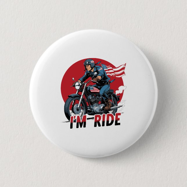 Badge Rond 5 Cm JE RIDE � Moto (Devant)