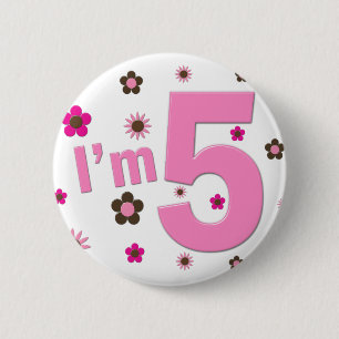 Badge Rond 5 Cm Je suis 5 fleurs de rose et de brun