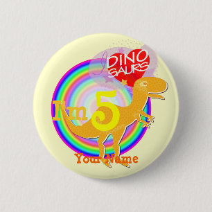 Badge Rond 5 Cm Je suis 5 l'anniversaire T-Rex orange Dino votre