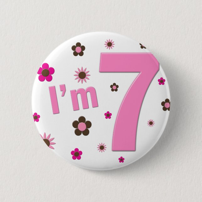 Badge Rond 5 Cm Je suis 7 fleurs de rose et de brun (Devant)