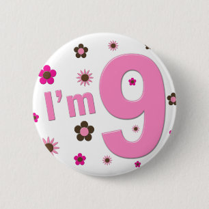 Badge Rond 5 Cm Je suis 9 fleurs de rose et de brun