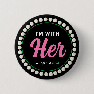 Badge Rond 5 Cm JE SUIS AVEC SON Bouton Campagne 2024 (Vert rose)