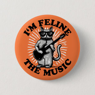 Badge Rond 5 Cm Je suis Feline La Musique   Chat Joueur de guitare