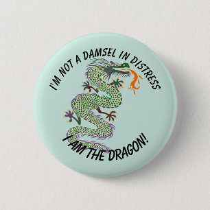 Badge Rond 5 Cm "Je suis femme forte de dragon", avec le dragon