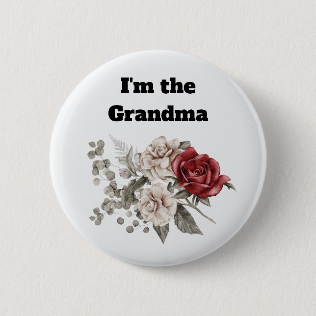Badge Rond 5 Cm Je suis la Grandma Cream & Red Rose Boho Flowers (Devant)