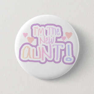 Badge Rond 5 Cm Je suis la Nouvelle Tante - Tons de rose