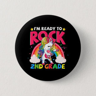 Badge Rond 5 Cm Je suis prête à faire du rock de 2e année Unicorn