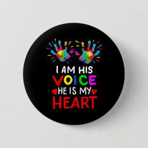 Badge Rond 5 Cm Je suis sa voix, il est mon cœur Maman Autiste Aut