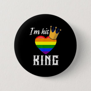 Badge Rond 5 Cm Je suis son roi - Cœur arc-en-ciel LGBTQ petit ami