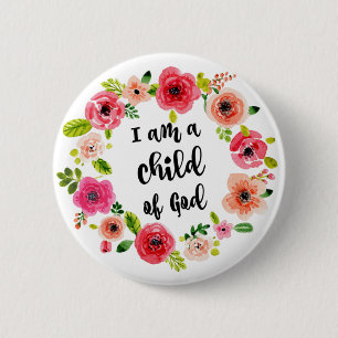 Badge Rond 5 Cm Je suis un enfant de l'article floral de Dieu