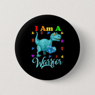 Badge Rond 5 Cm Je Suis Un Guerrier Autisme Famille TRex Dinosaure